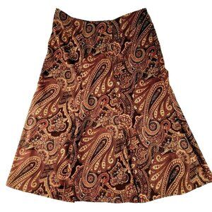Briggs New York Womens Skirt Paisley Brown Pattern Flared Midi Size 8  JH1271